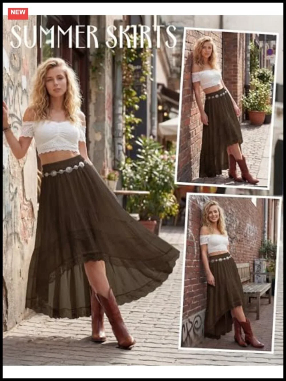 Boho High Low Lace Ruffle Skirt | Asymmetrical Tiered Maxi | Flowy Elastic Waist